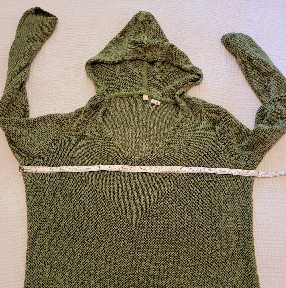 Green V-Neck Women's Cotton Tunic Sweater